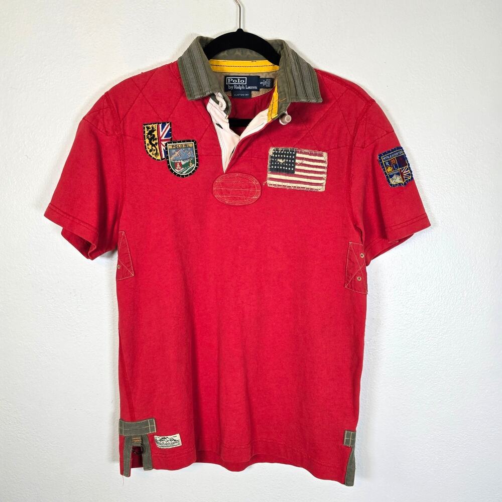 Polo Ralph Lauren Shirt Size S Red Mountain Expedition Rugby Patch Flag Heritage